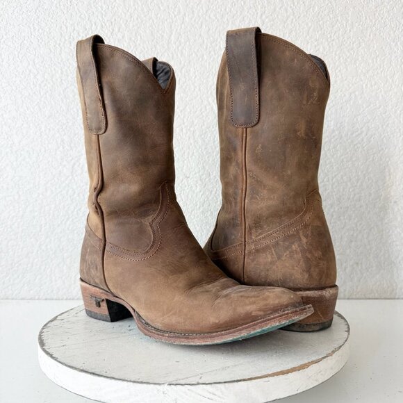 Lane PLAIN JANE Midi Boots Womens Cowboy 8 Western Brown Leather Short Ankle - Picture 1 of 12